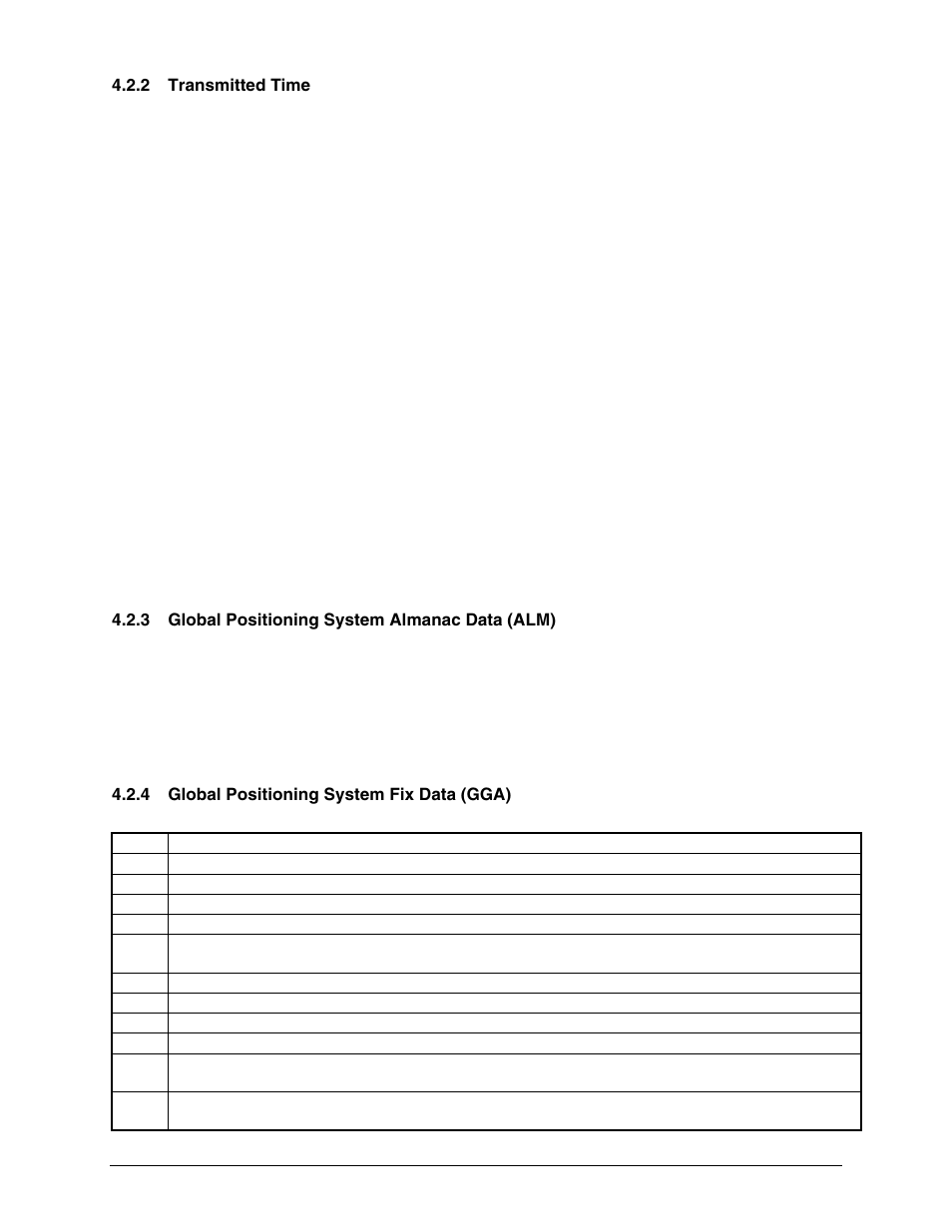 2 transmitted time, 3 global positioning system almanac data (alm), 4 global positioning system fix data (gga) | Transmitted time, Global positioning system almanac data (alm), Global positioning system fix data (gga) | Garmin GPS 16x User Manual | Page 19 / 36