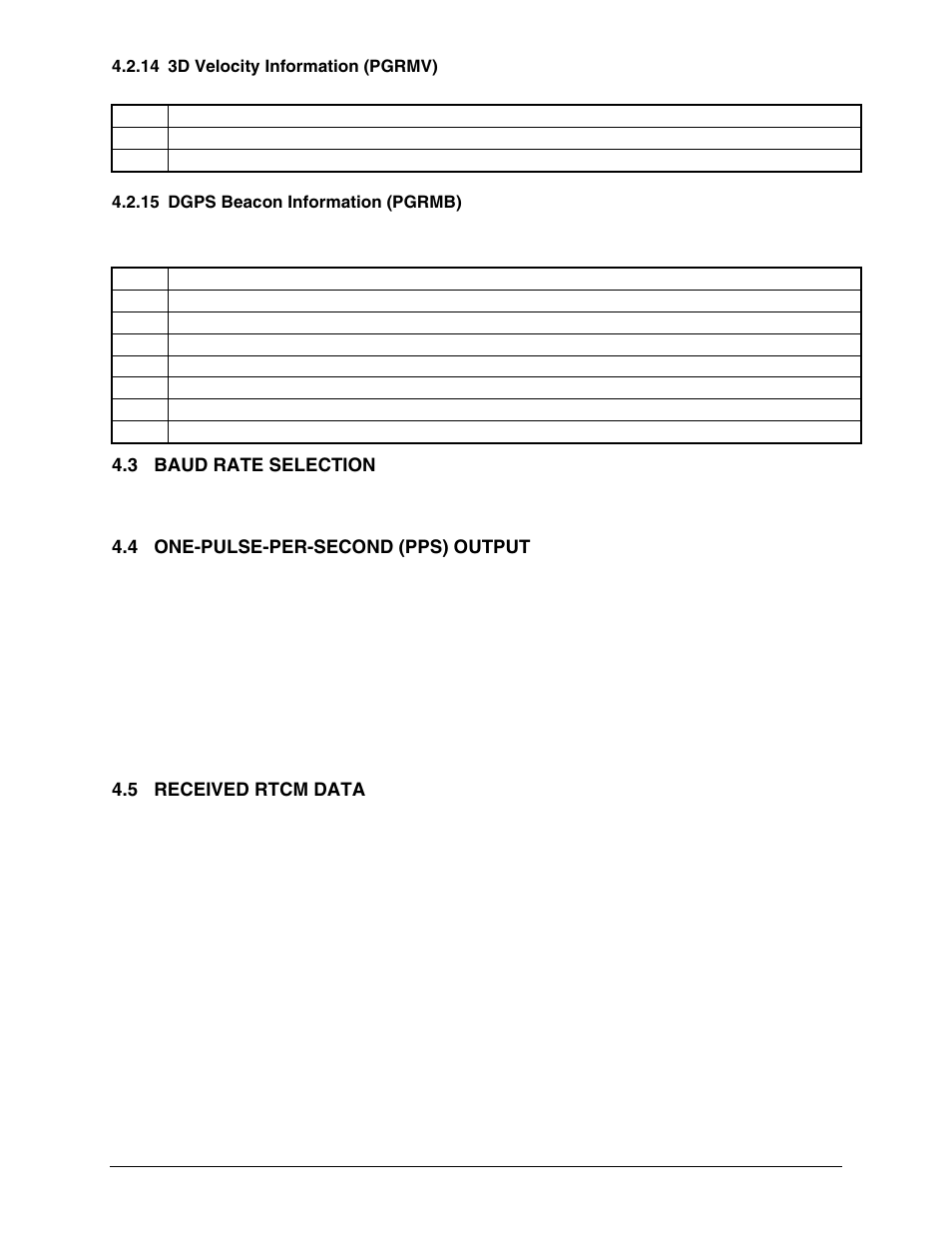 14 3d velocity information (pgrmv), 15 dgps beacon information (pgrmb), 3 baud rate selection | 4 one-pulse-per-second (pps) output, 5 received rtcm data, 3d velocity information (pgrmv), Dgps beacon information (pgrmb), Baud rate selection, One-pulse-per-second (pps) output, Received rtcm data | Garmin GPS 16x User Manual | Page 22 / 36