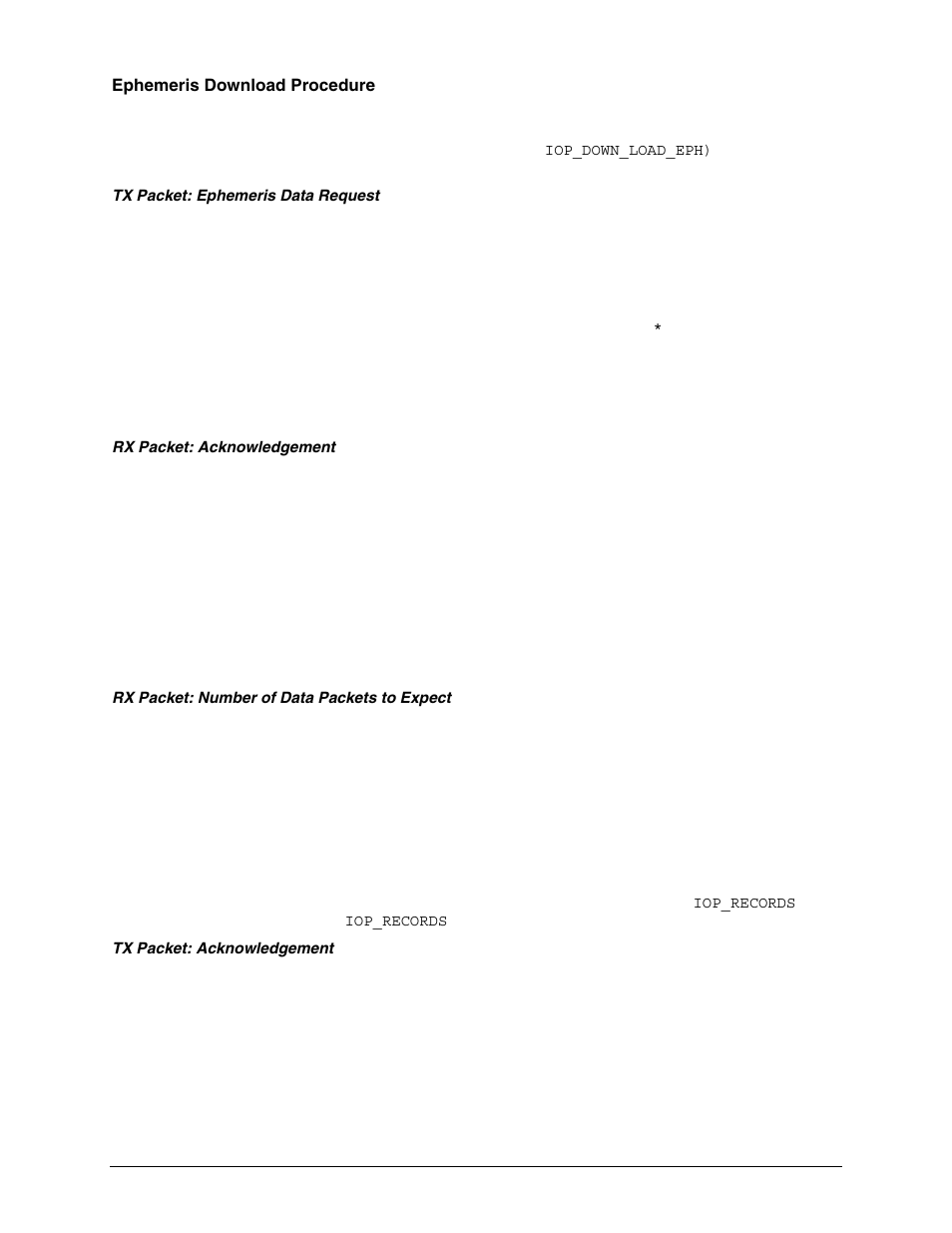 Ephemeris download procedure, Tx packet: ephemeris data request, Rx packet: acknowledgement | Rx packet: number of data packets to expect, Tx packet: acknowledgement | Garmin GPS 16x User Manual | Page 30 / 36