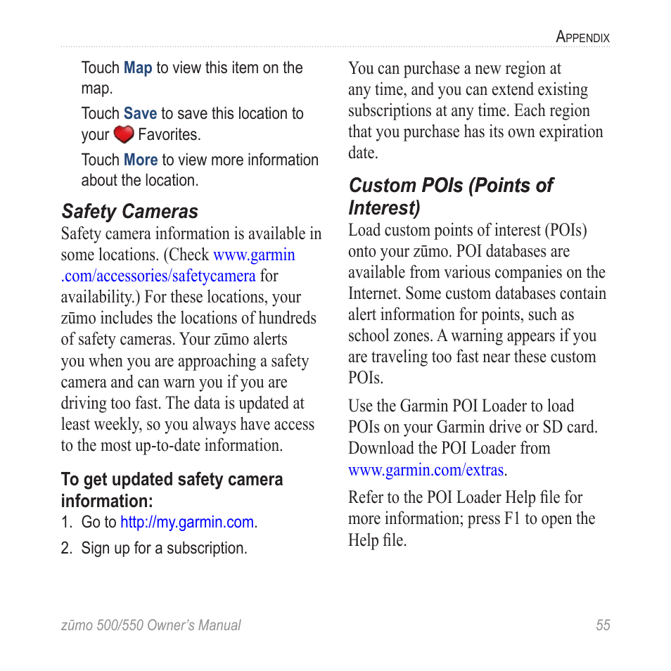 Garmin Zumo TM 500/550 User Manual | Page 61 / 74