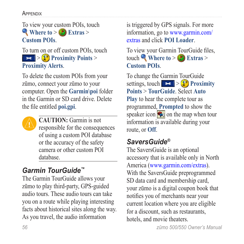 Garmin Zumo TM 500/550 User Manual | Page 62 / 74