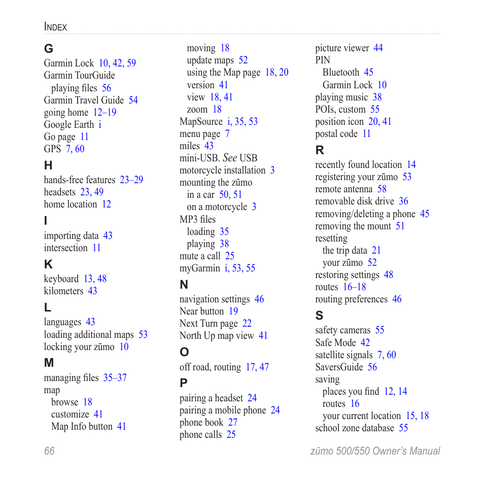 Garmin Zumo TM 500/550 User Manual | Page 72 / 74