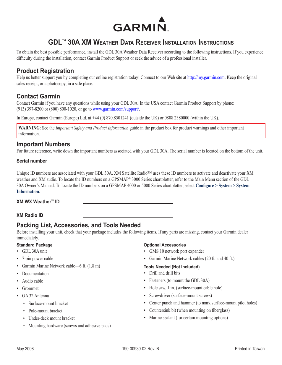 Garmin 30A XM User Manual | 8 pages