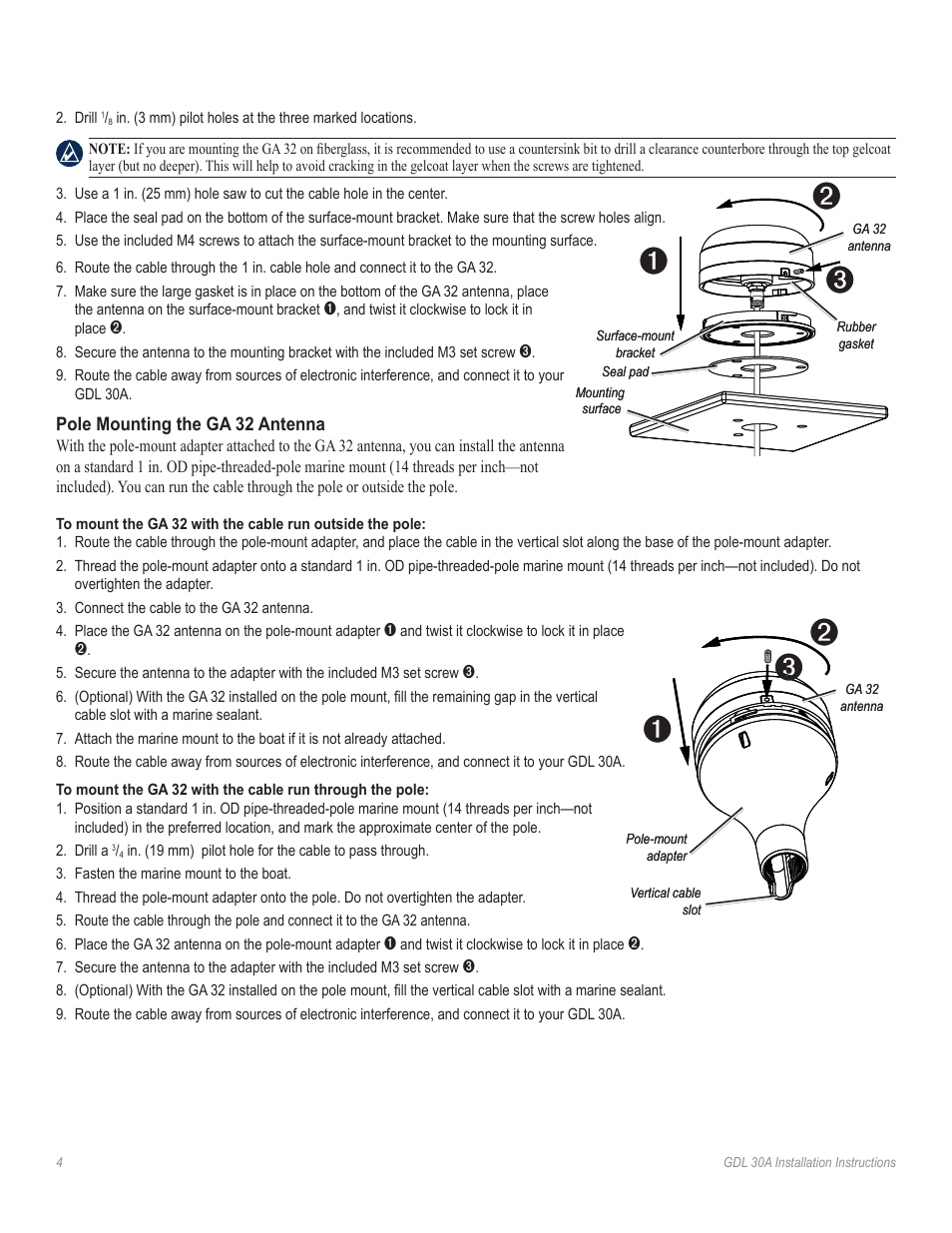 Pole mounting the ga 32 antenna | Garmin 30A XM User Manual | Page 4 / 8