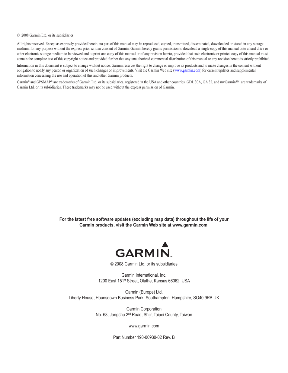 Garmin 30A XM User Manual | Page 8 / 8