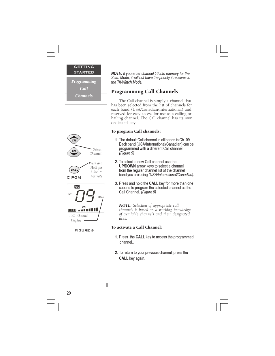 Programming call channels | Garmin VHF 725e User Manual | Page 26 / 44