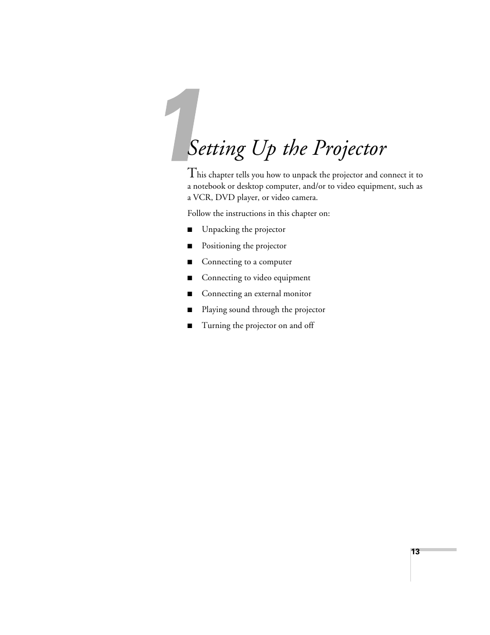 Setting up the projector | Epson EX21 User Manual | Page 13 / 96