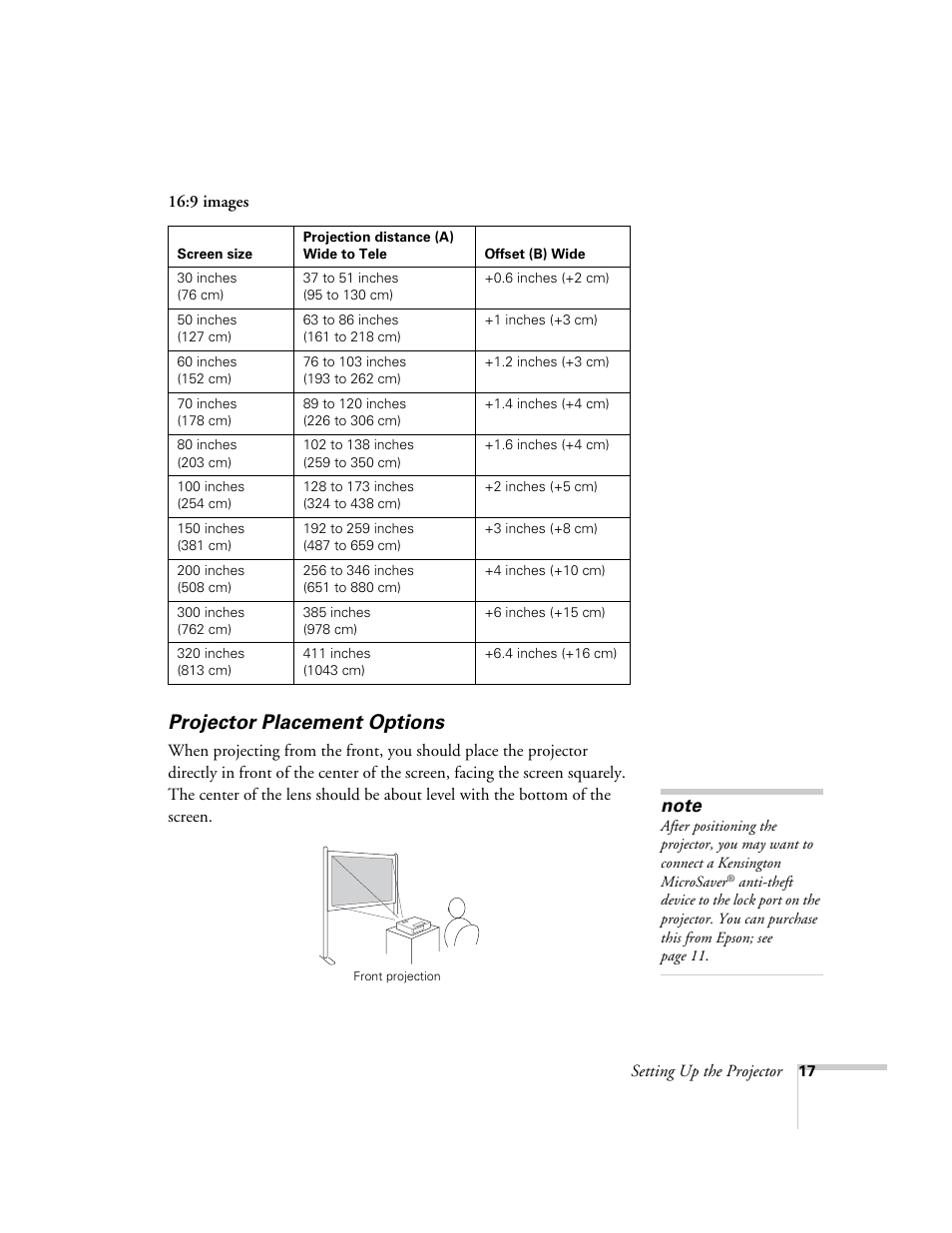 Projector placement options | Epson EX21 User Manual | Page 17 / 96