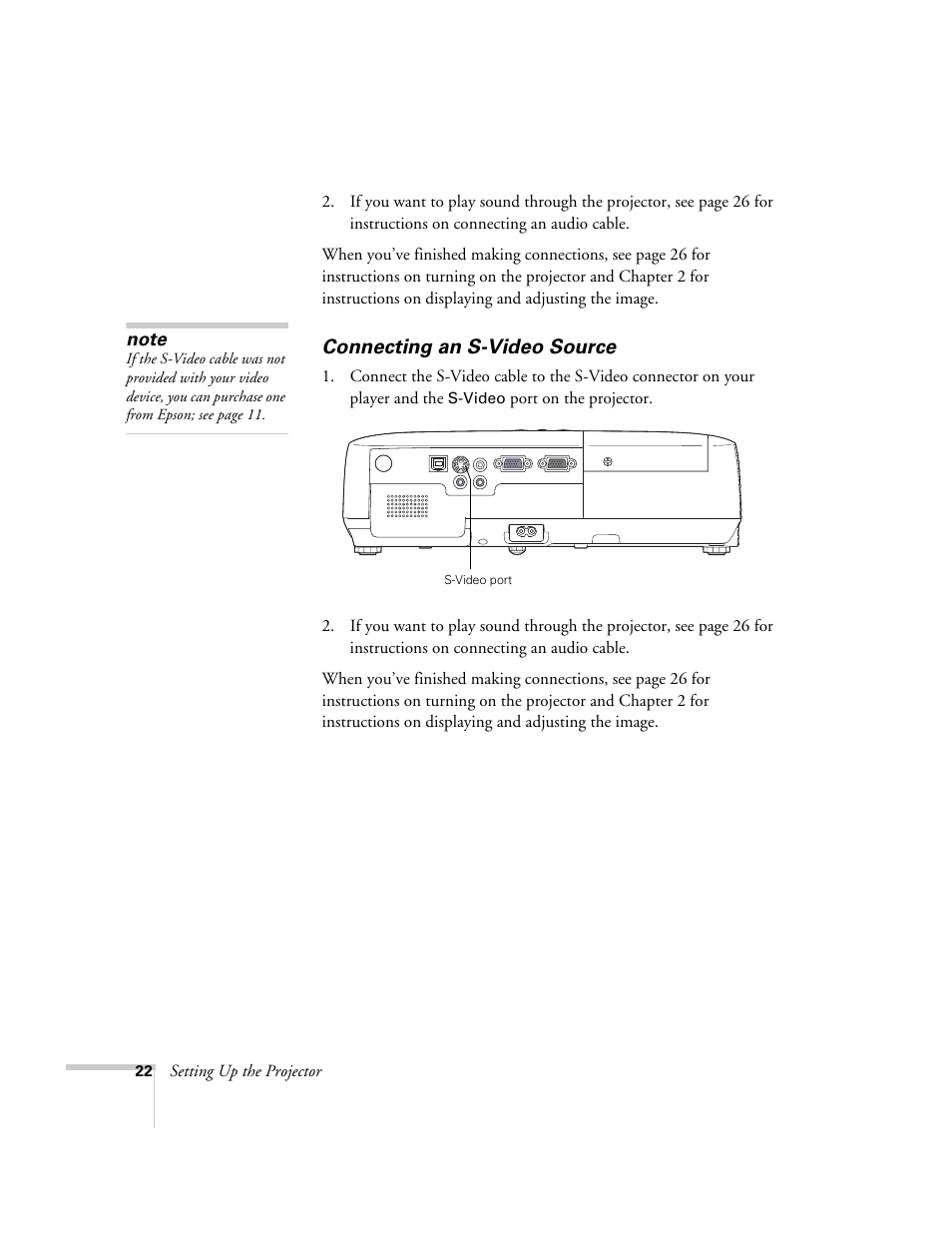 Connecting an s-video source | Epson EX21 User Manual | Page 22 / 96