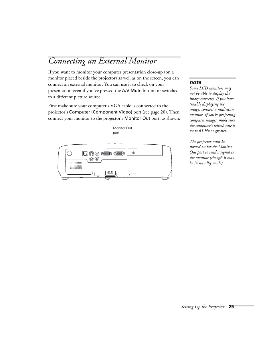 Connecting an external monitor | Epson EX21 User Manual | Page 25 / 96