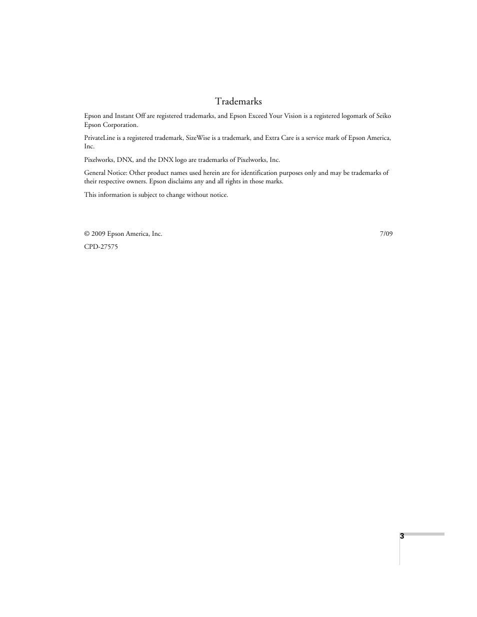 Trademarks | Epson EX21 User Manual | Page 3 / 96
