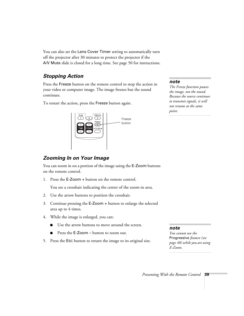 Stopping action, Zooming in on your image, Stopping action zooming in on your image | Epson EX21 User Manual | Page 39 / 96