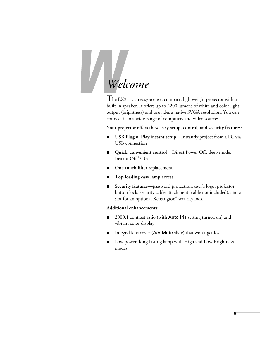 Welcome | Epson EX21 User Manual | Page 9 / 96