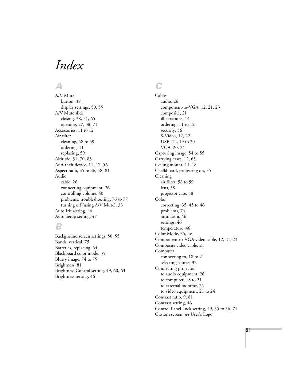 Index | Epson EX21 User Manual | Page 91 / 96