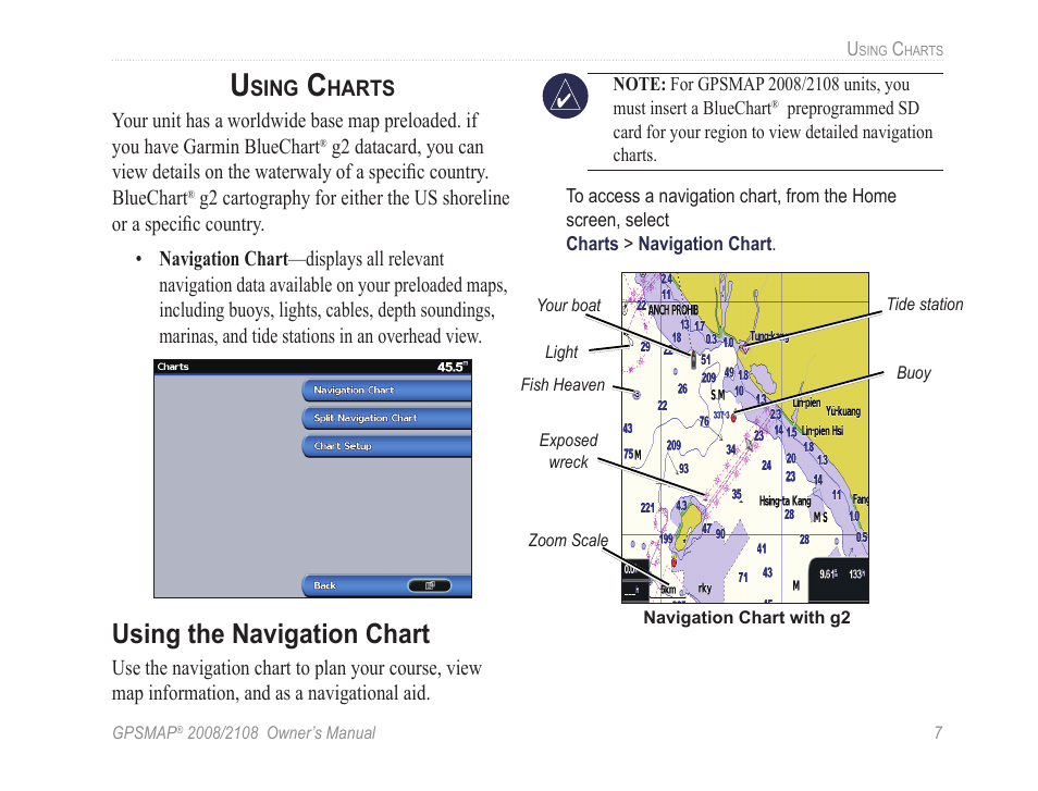 Using the navigation chart | Garmin GPSMAP 2108 User Manual | Page 11 / 124