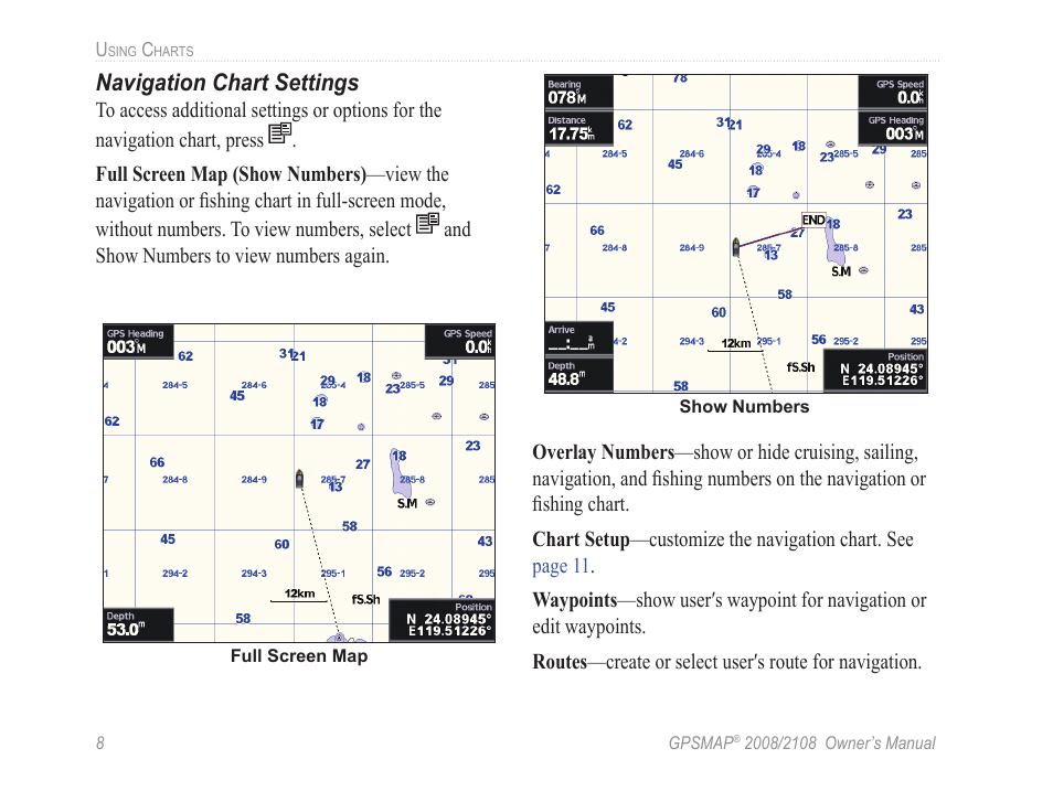 Navigation chart settings | Garmin GPSMAP 2108 User Manual | Page 12 / 124