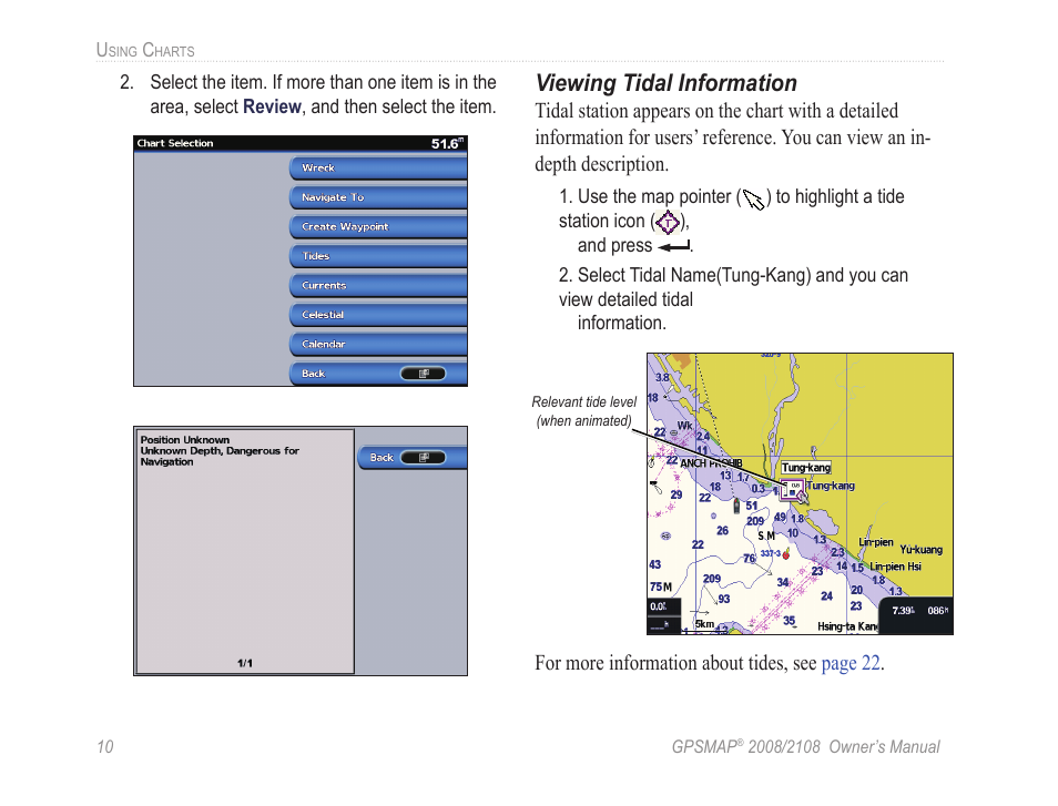 Viewing tidal information | Garmin GPSMAP 2108 User Manual | Page 14 / 124