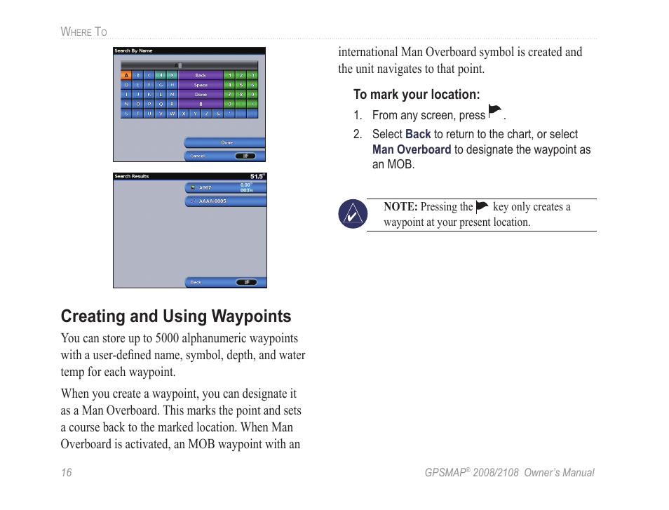 Creating and using waypoints | Garmin GPSMAP 2108 User Manual | Page 20 / 124