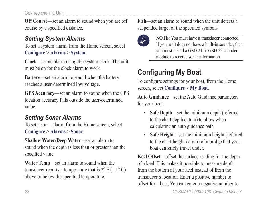 Configuring my boat | Garmin GPSMAP 2108 User Manual | Page 32 / 124