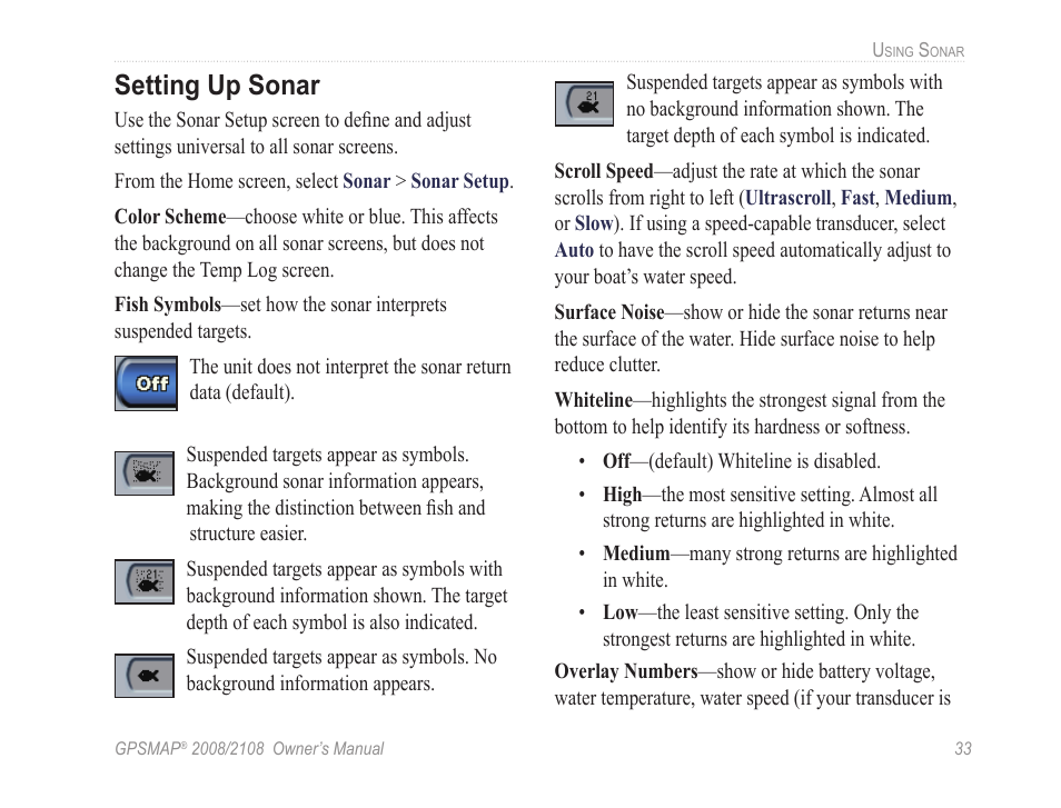 Setting up sonar | Garmin GPSMAP 2108 User Manual | Page 37 / 124