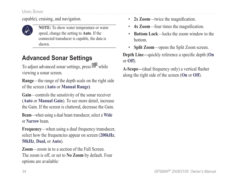 Advanced sonar settings | Garmin GPSMAP 2108 User Manual | Page 38 / 124