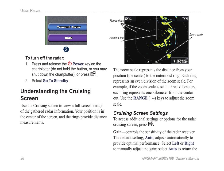 Understanding the cruising screen | Garmin GPSMAP 2108 User Manual | Page 40 / 124