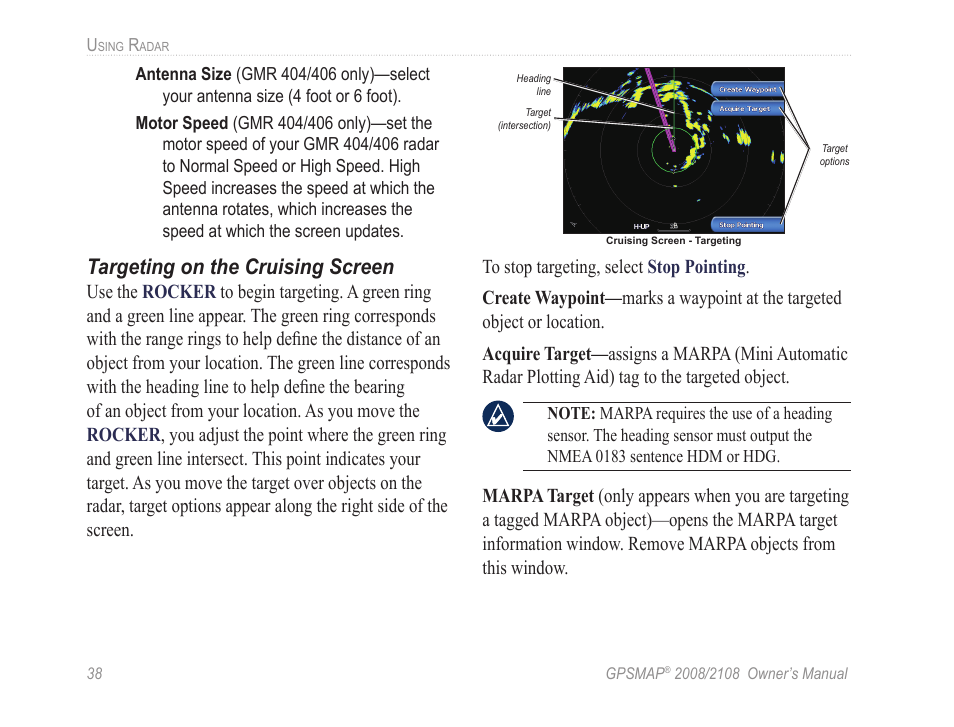 Targeting on the cruising screen | Garmin GPSMAP 2108 User Manual | Page 42 / 124