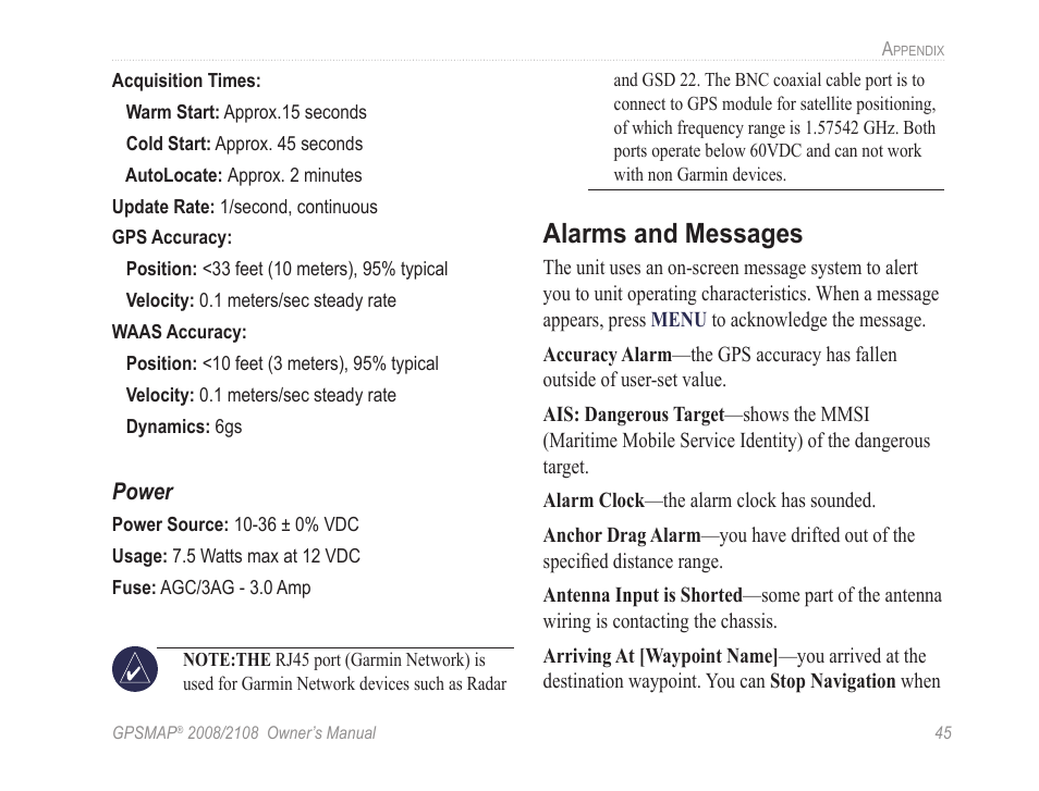 Alarms and messages | Garmin GPSMAP 2108 User Manual | Page 49 / 124