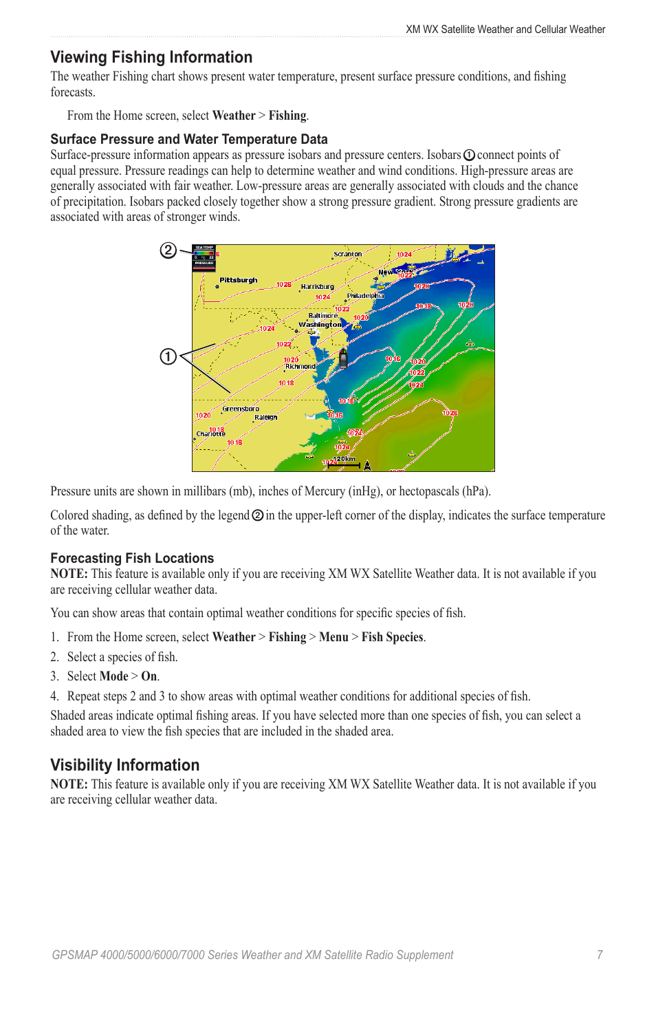 Viewing fishing information, Visibility information, Isibility | Garmin 7000 User Manual | Page 11 / 24