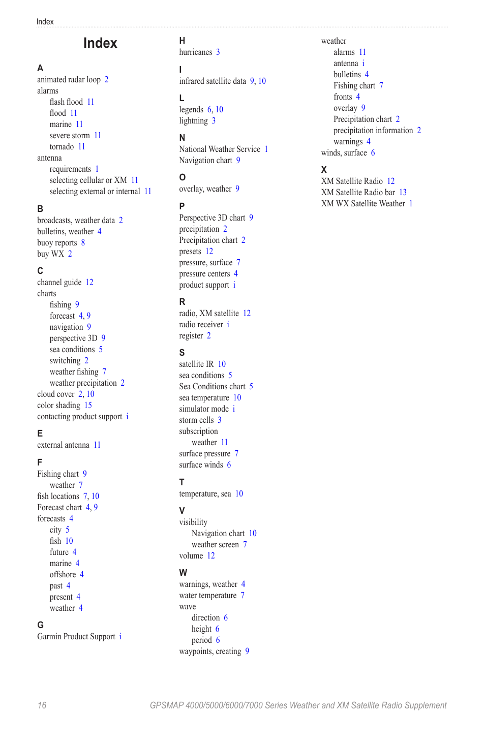 Index | Garmin 7000 User Manual | Page 20 / 24