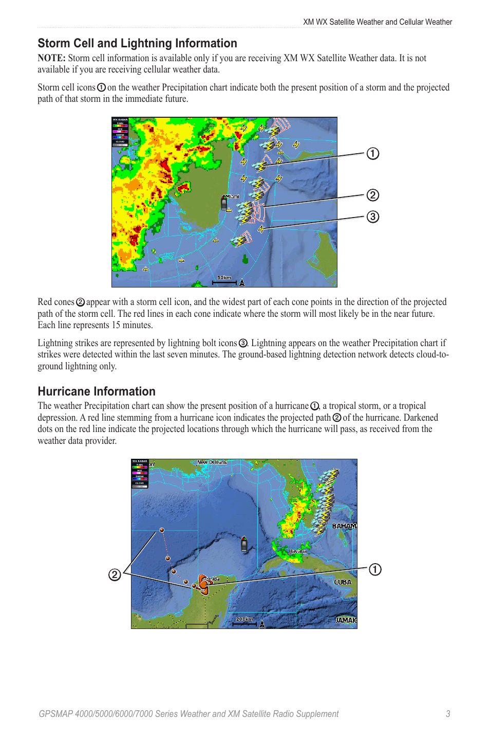 Storm cell and lightning information, Hurricane information, Rack | Garmin 7000 User Manual | Page 7 / 24