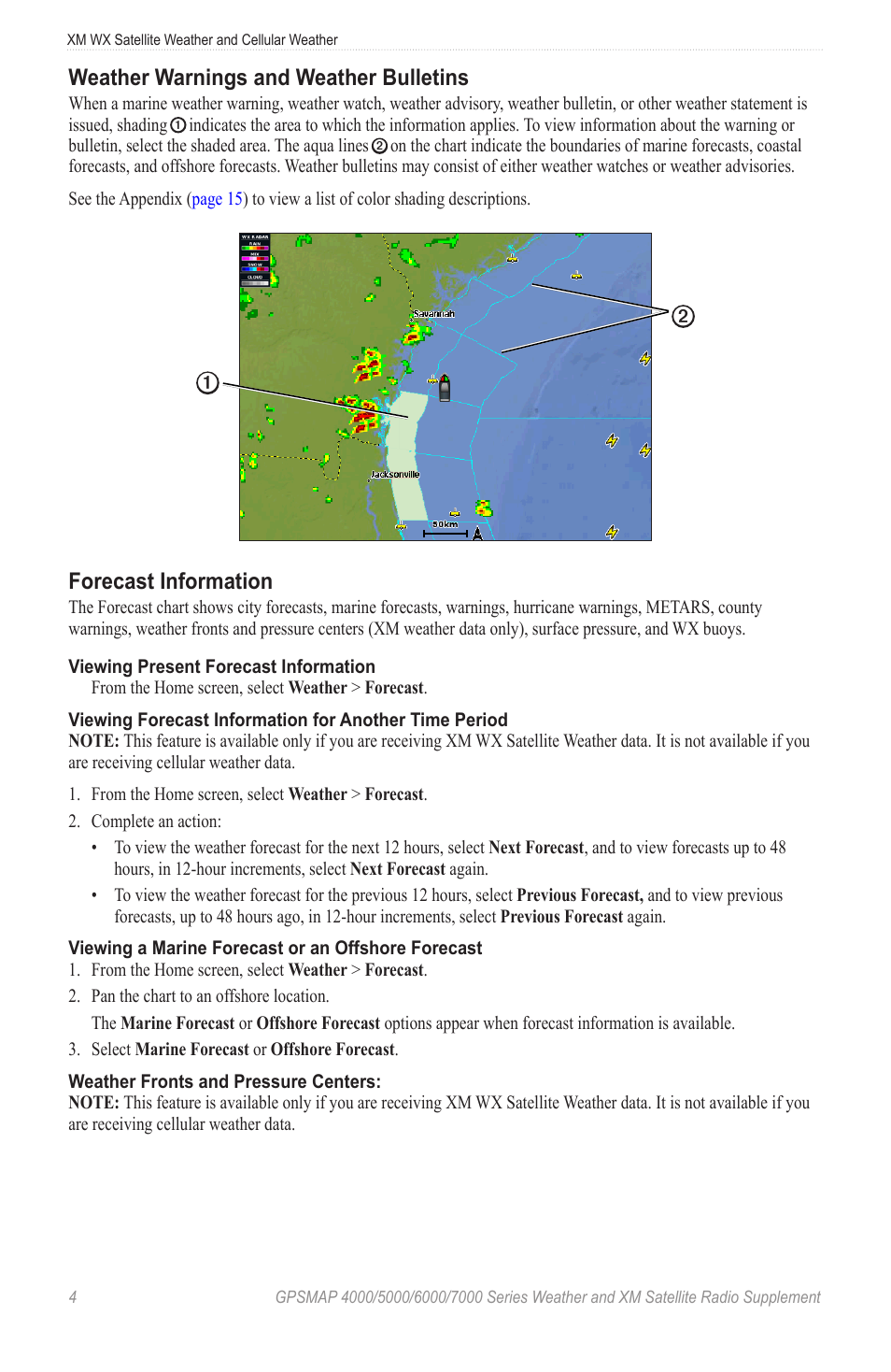 Weather warnings and weather bulletins, Forecast information, Arnings | Analysis | Garmin 7000 User Manual | Page 8 / 24