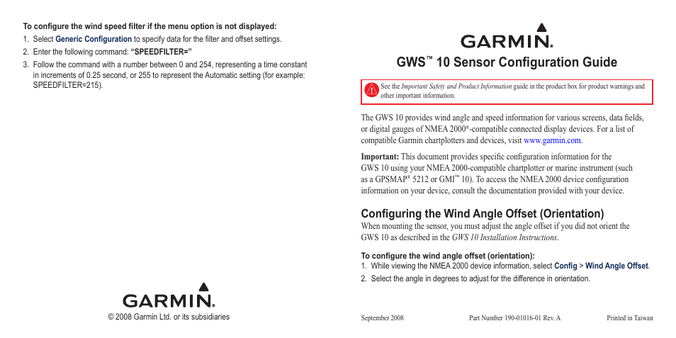 Garmin GWS 10 User Manual | 2 pages