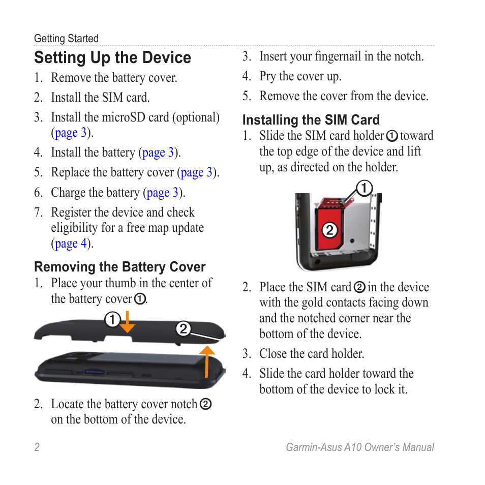 Setting up the device | Garmin ASUS A10 User Manual | Page 10 / 134