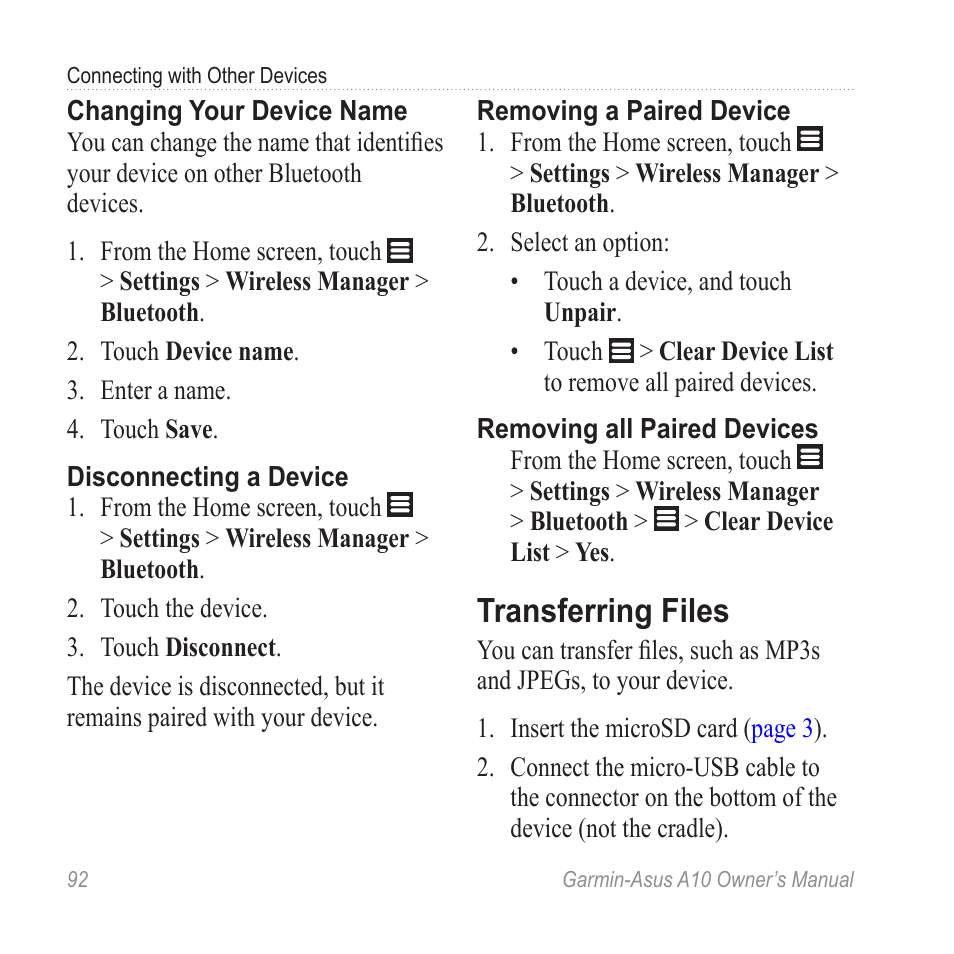 Transferring files | Garmin ASUS A10 User Manual | Page 100 / 134