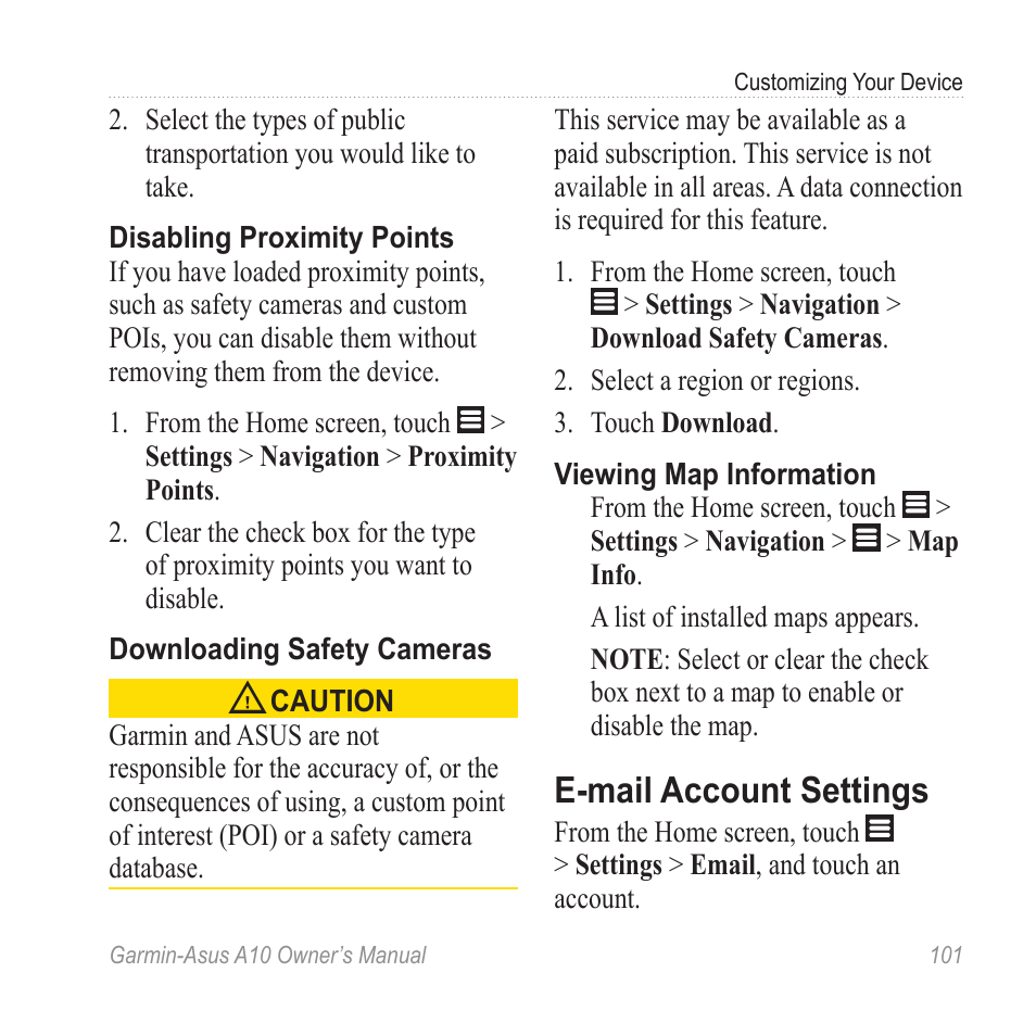 E-mail account settings | Garmin ASUS A10 User Manual | Page 109 / 134