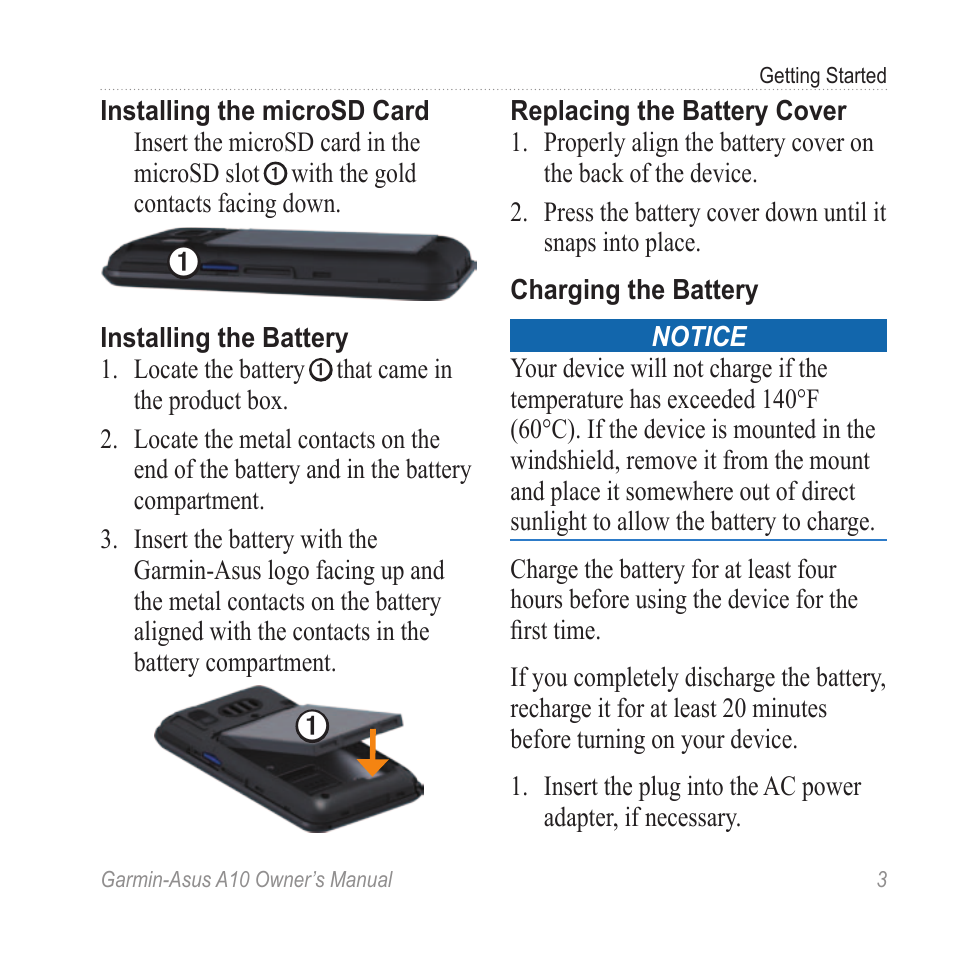 Install the battery | Garmin ASUS A10 User Manual | Page 11 / 134