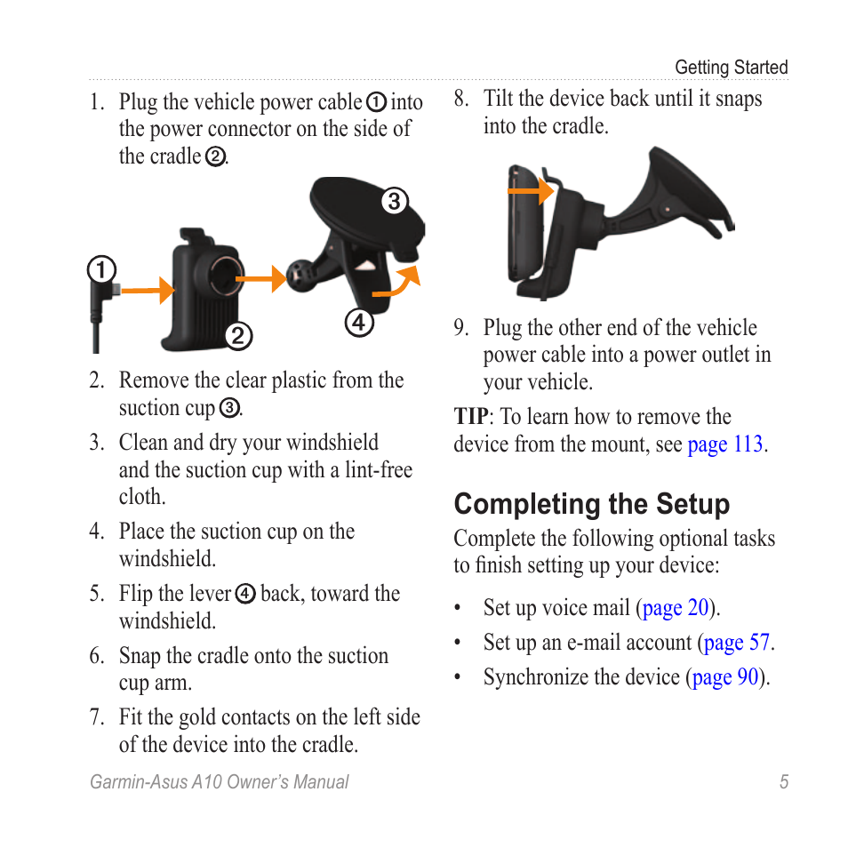 Completing the setup | Garmin ASUS A10 User Manual | Page 13 / 134