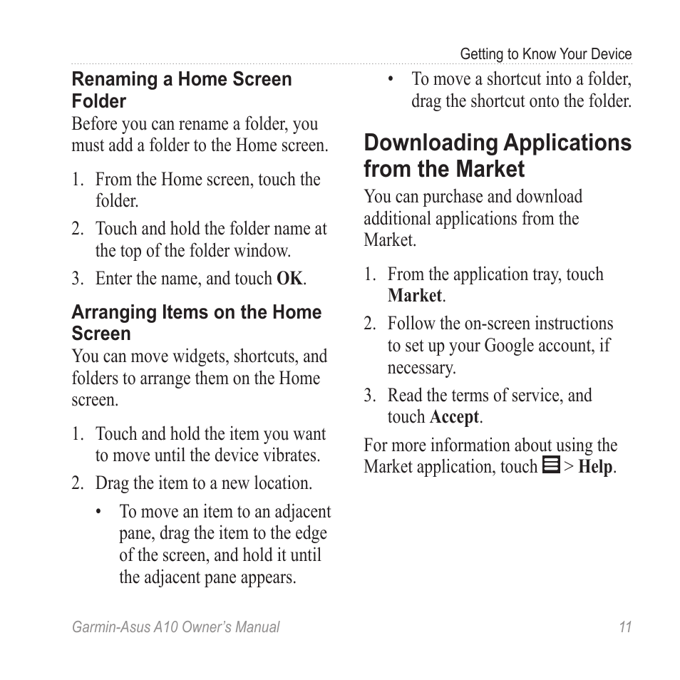 Downloading applications from the market, Downloading applications from, The market | Garmin ASUS A10 User Manual | Page 19 / 134