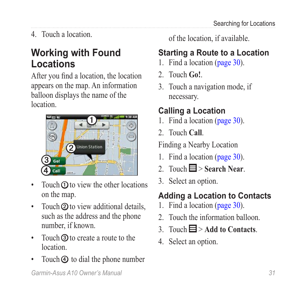 Working with found locations | Garmin ASUS A10 User Manual | Page 39 / 134