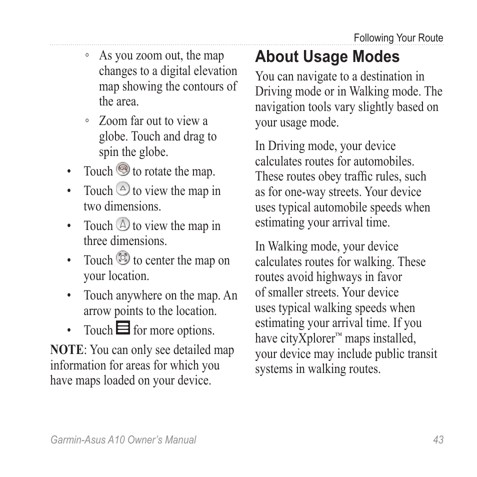 About usage modes | Garmin ASUS A10 User Manual | Page 51 / 134