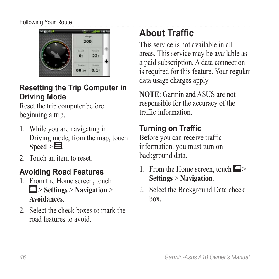 About traffic | Garmin ASUS A10 User Manual | Page 54 / 134