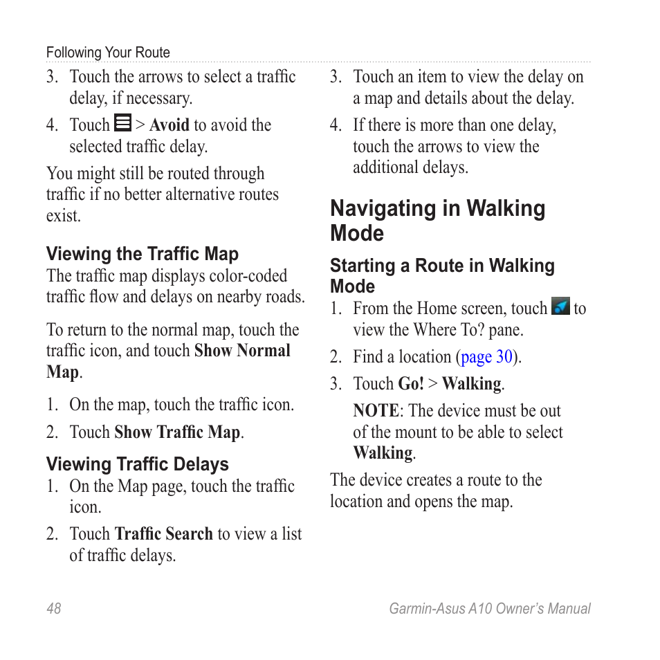 Navigating in walking mode | Garmin ASUS A10 User Manual | Page 56 / 134