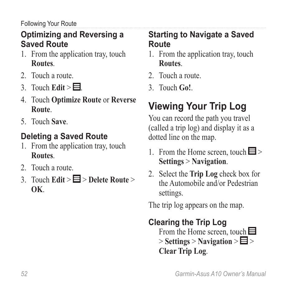 Viewing your trip log | Garmin ASUS A10 User Manual | Page 60 / 134