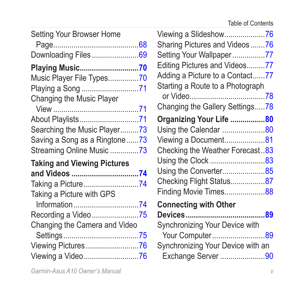 Garmin ASUS A10 User Manual | Page 7 / 134