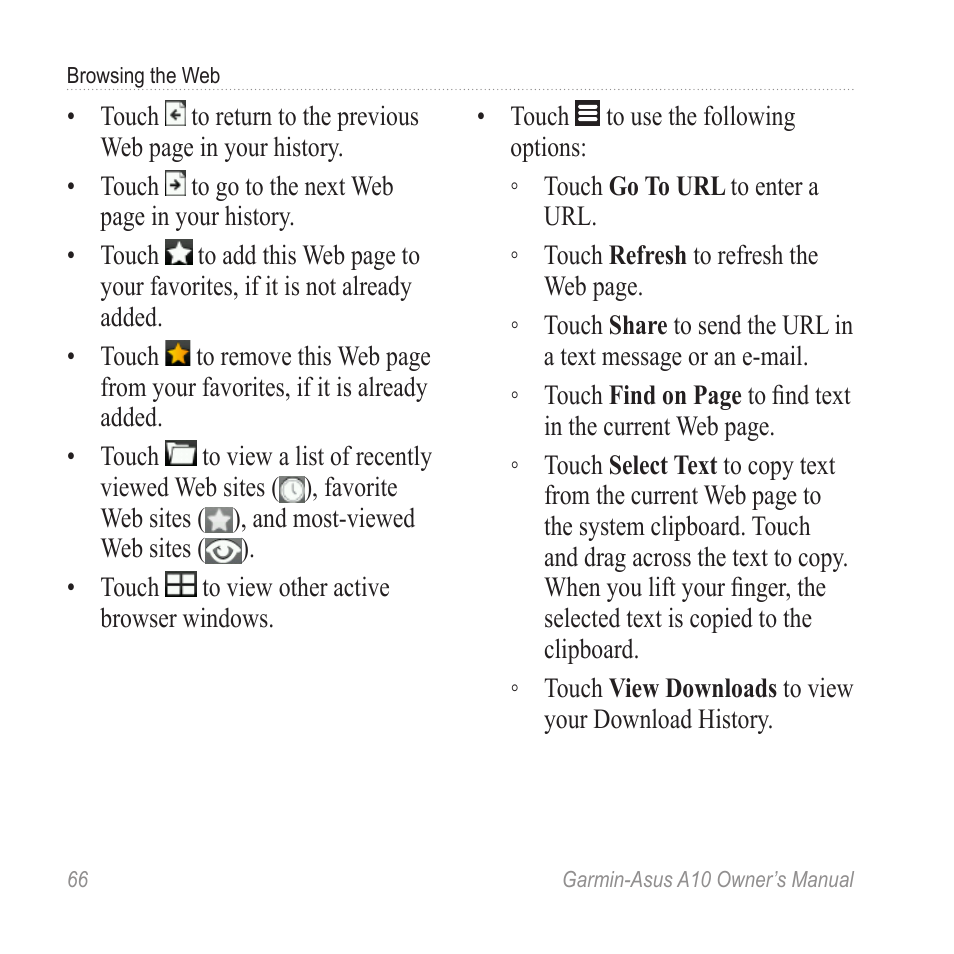 Garmin ASUS A10 User Manual | Page 74 / 134