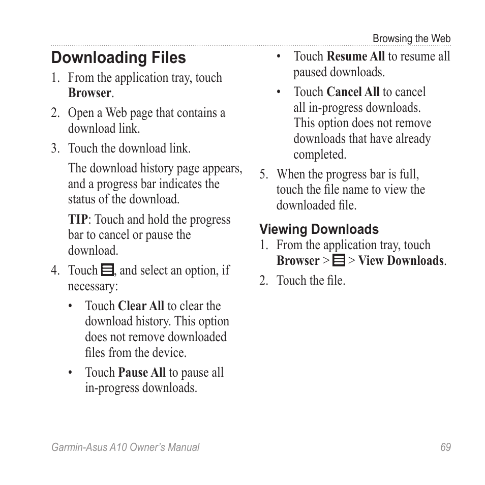 Downloading files | Garmin ASUS A10 User Manual | Page 77 / 134