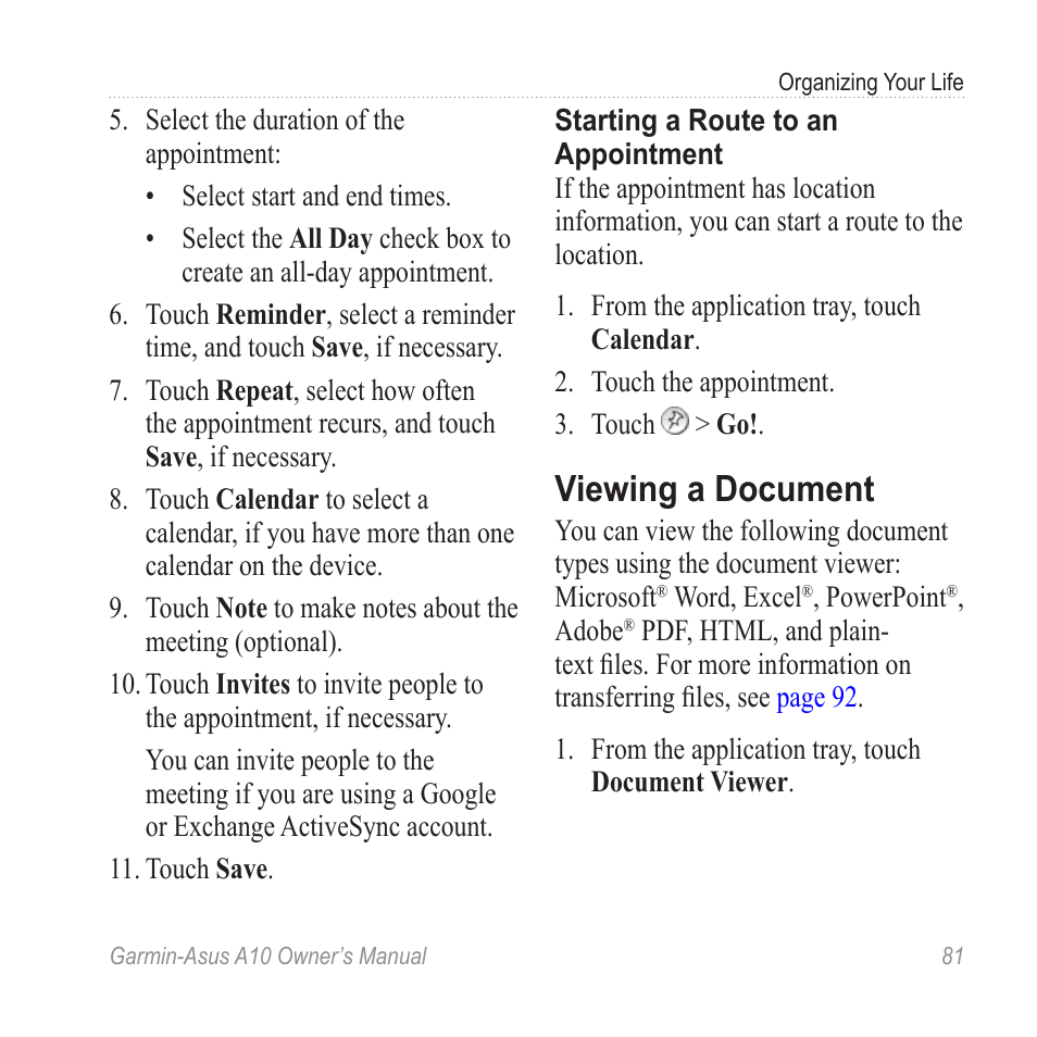 Viewing a document | Garmin ASUS A10 User Manual | Page 89 / 134