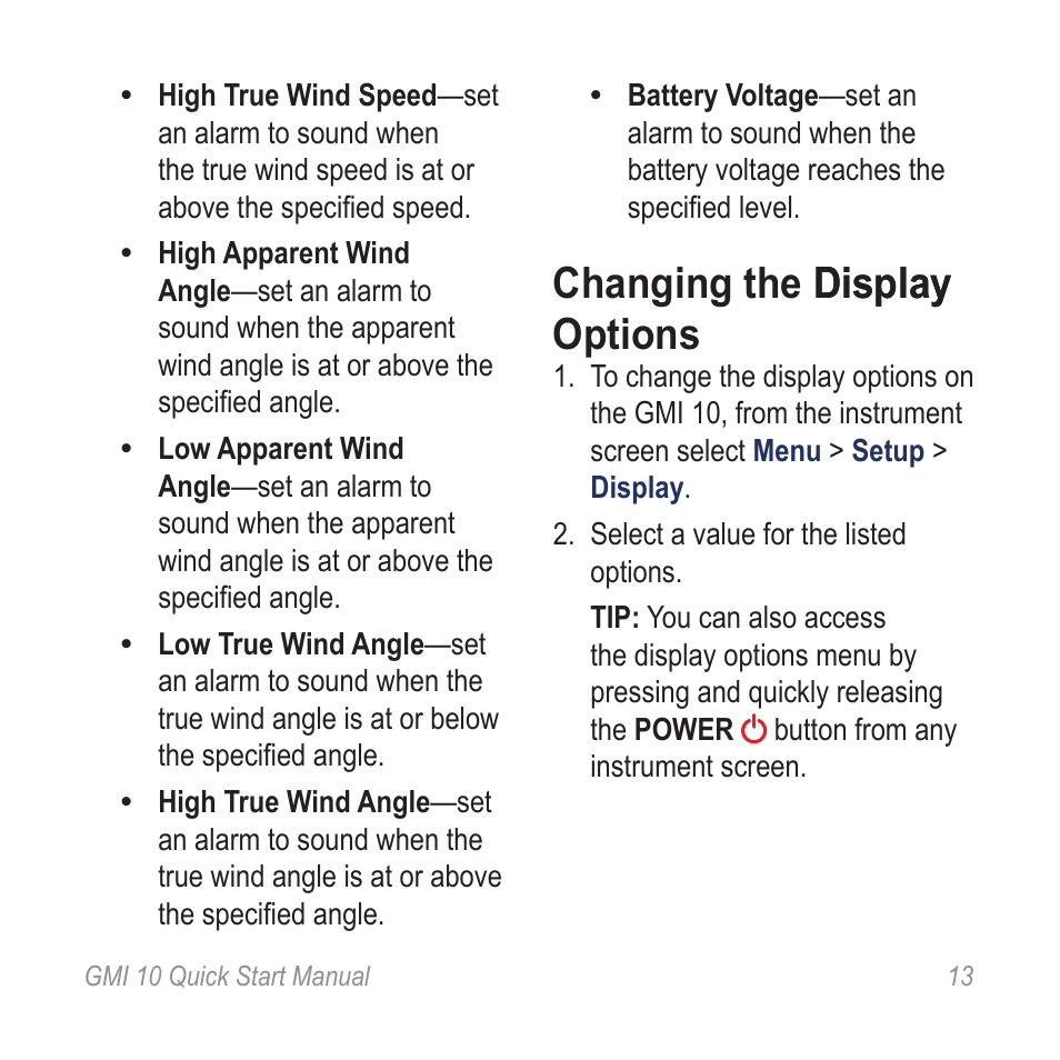 Changing the display options, Changing the display display options | Garmin 190-01015-01 User Manual | Page 13 / 20