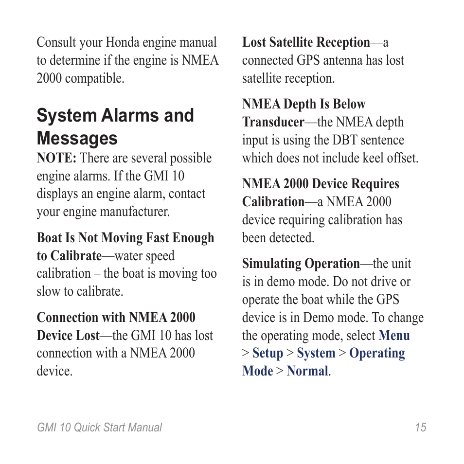 System alarms and messages | Garmin 190-01015-01 User Manual | Page 15 / 20